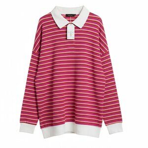 NWT Women's Long Sleeve Striped Collared Sweater - Size XL